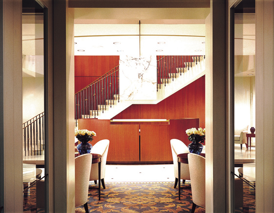 Conference Center Corridor, View Toward Main Reception Desk and Stair