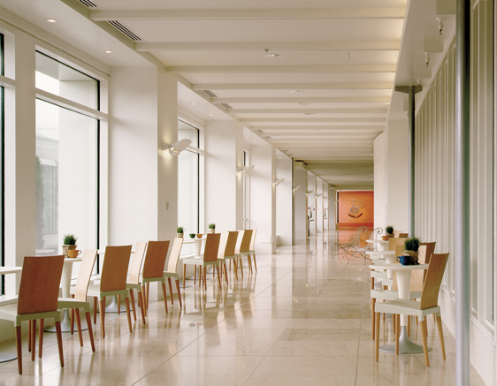 Corridor to Cafeteria View of Café Seating Area