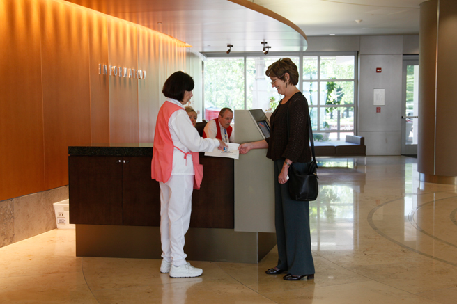 Digital Wayfinding Kiosk at Entry Lobby Information Desk