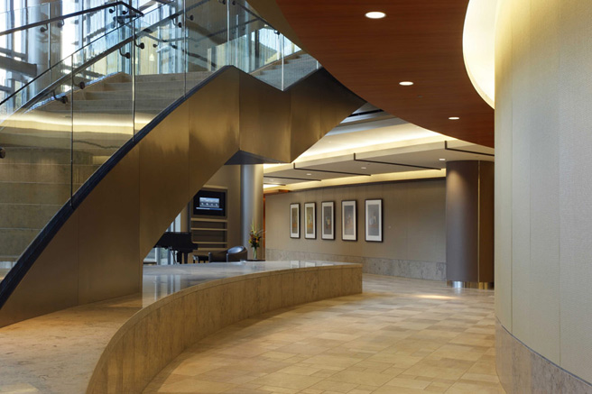 Grand Stair with View Toward Digital Billboard and Path to Elevator Lobby